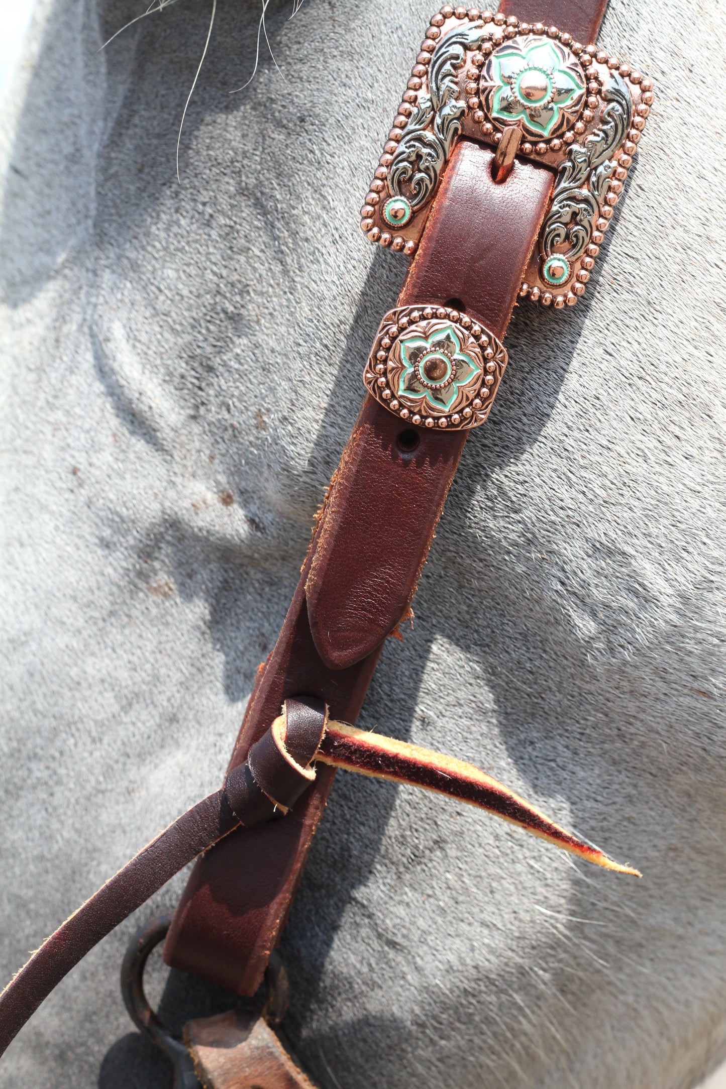 Square Turquoise & Copper Buckle Headstall