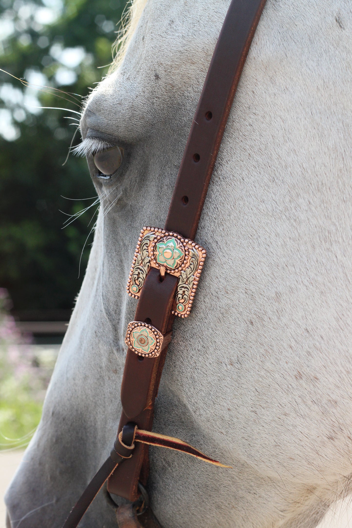 Square Turquoise & Copper Buckle Headstall