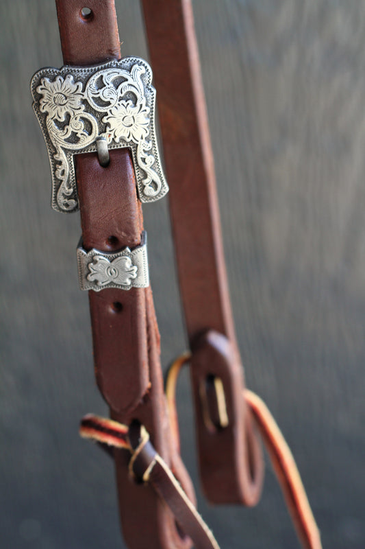 Silver Antiqued Buckle Slip Ear Headstall